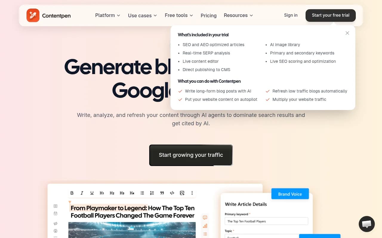 Screenshot of Contentpen.ai website