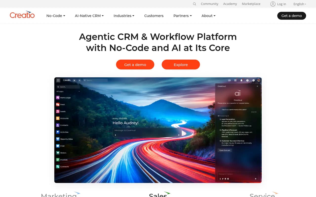 Screenshot of Creatio website