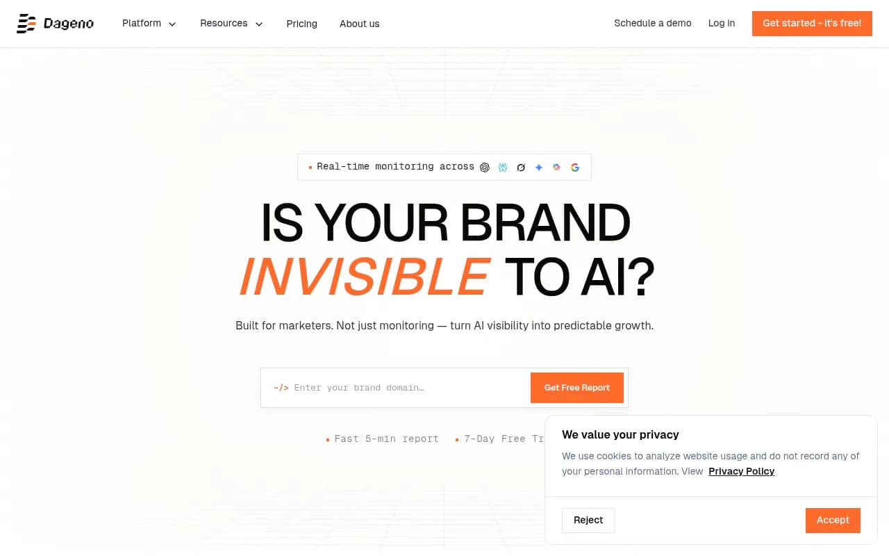 Screenshot of Dageno AI website