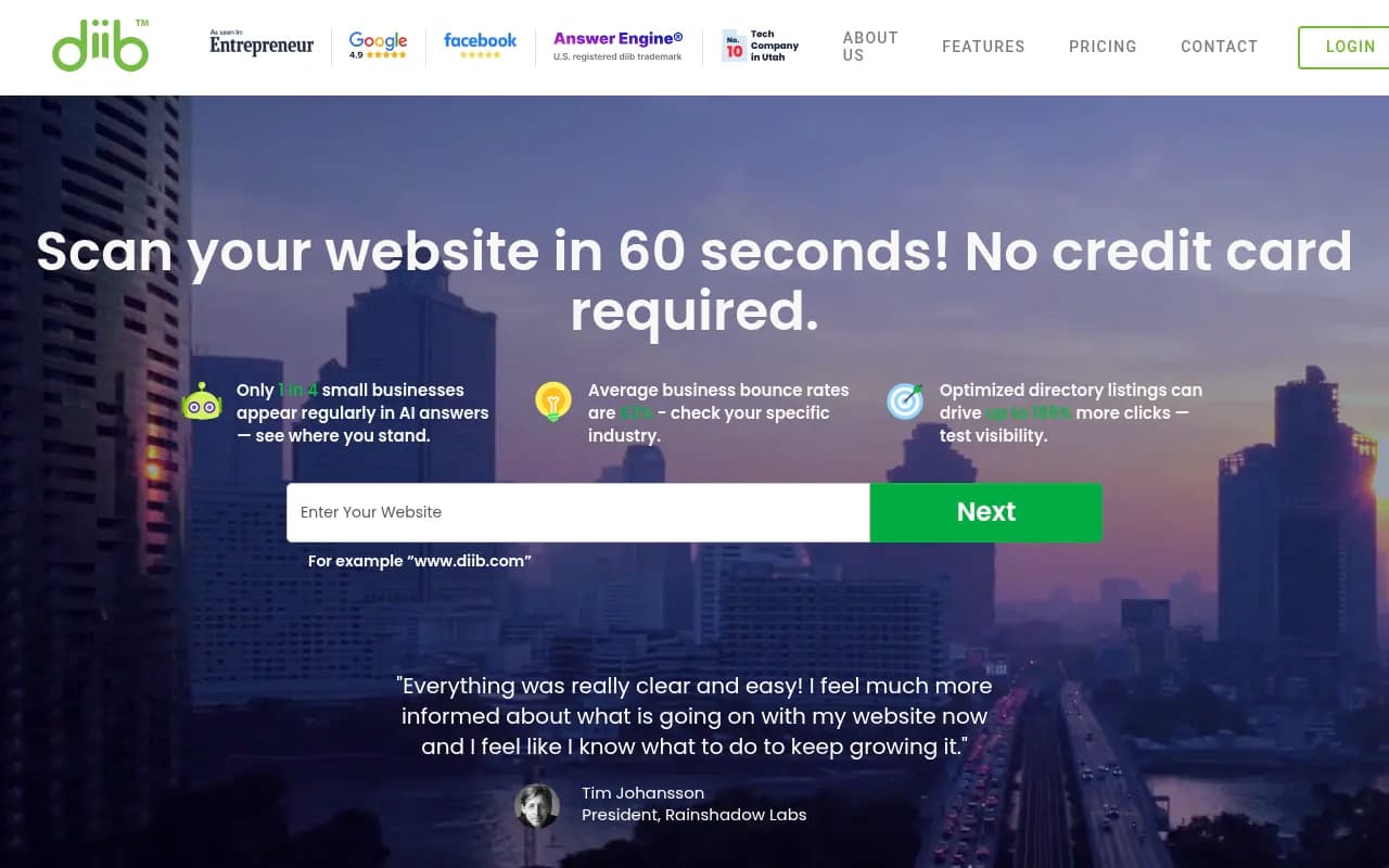 Screenshot of Diib website