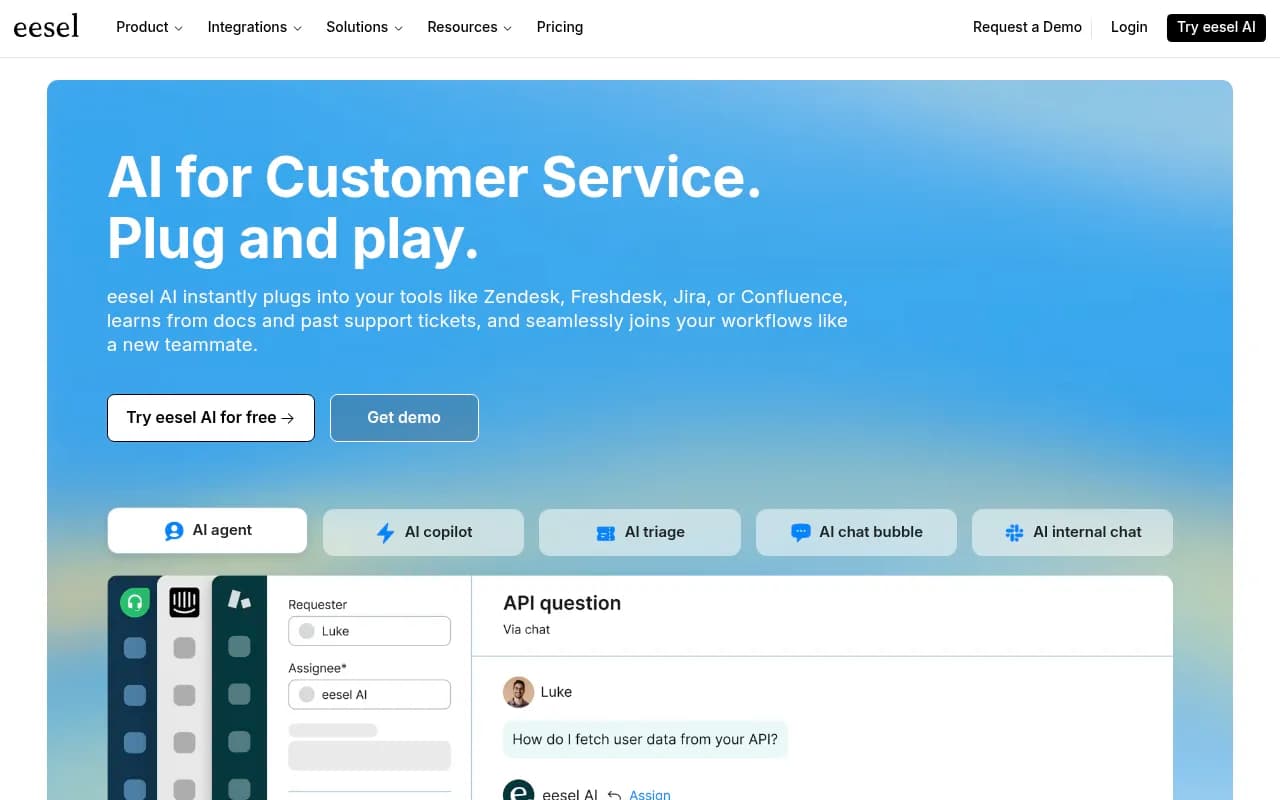 Screenshot of eesel AI website