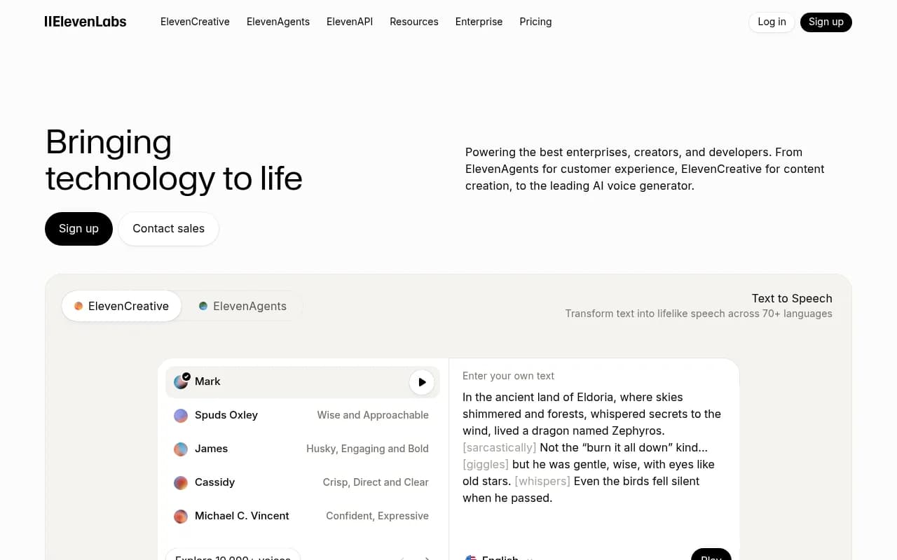 Screenshot of ElevenLabs website