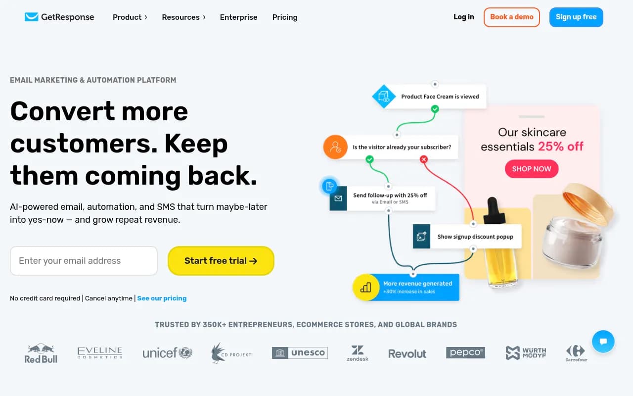 Screenshot of GetResponse website