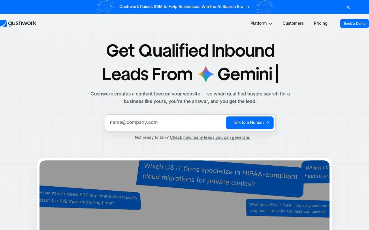 Screenshot of Gushwork website