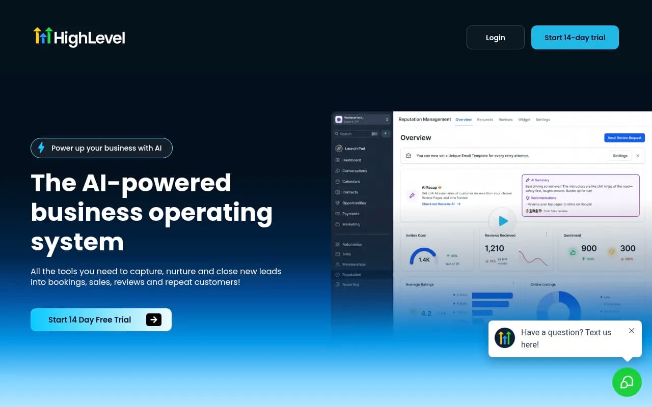 Screenshot of HighLevel website