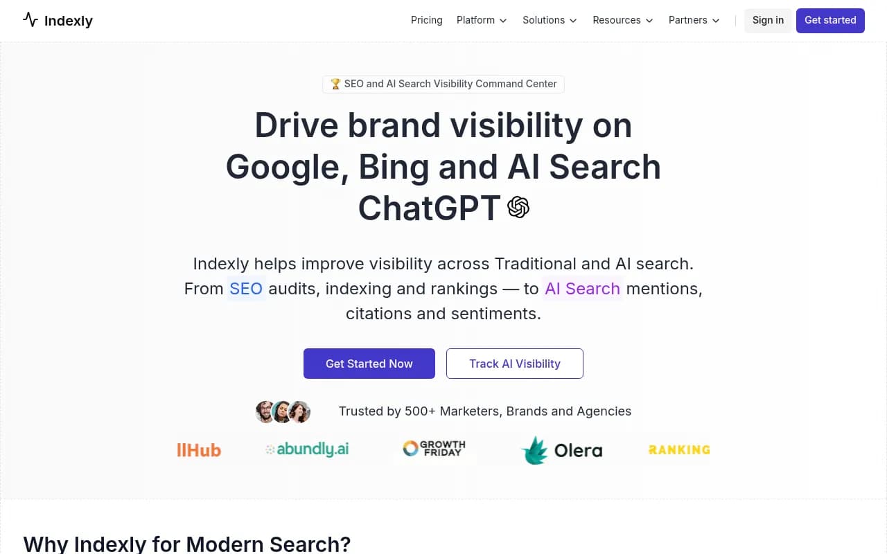 Screenshot of Indexly website