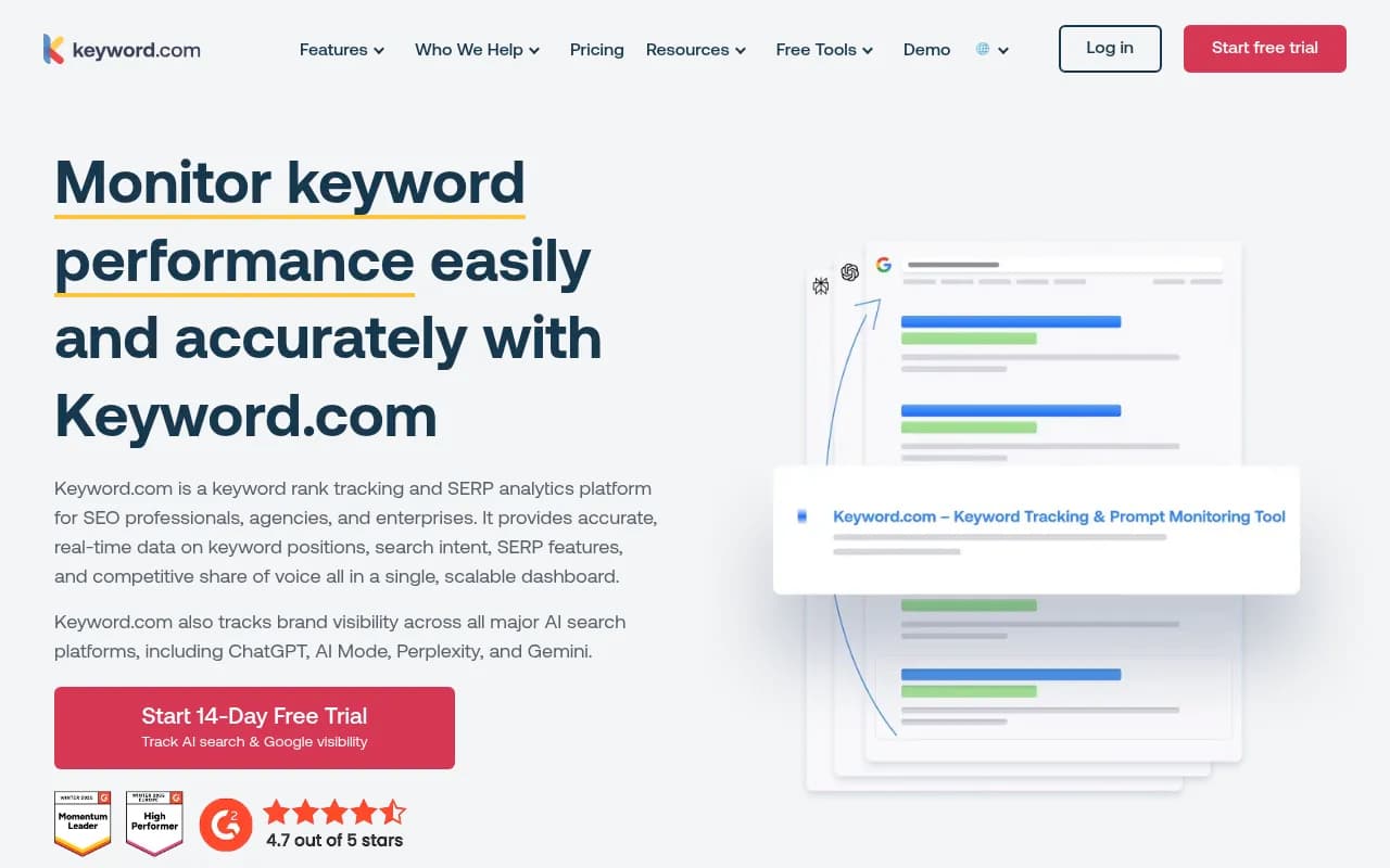 Screenshot of Keyword.com website