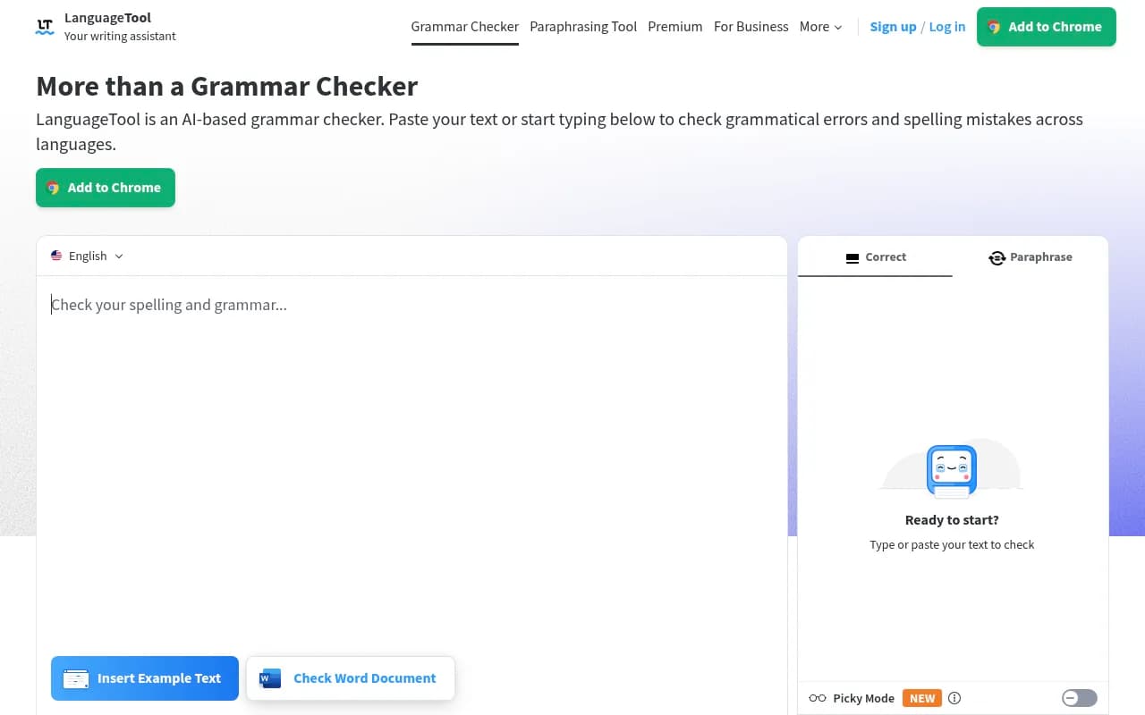 Screenshot of LanguageTool website