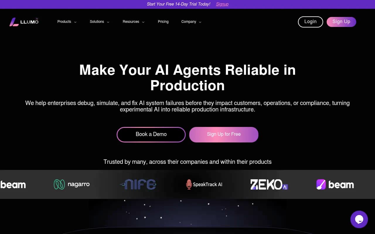 Screenshot of Llumo website