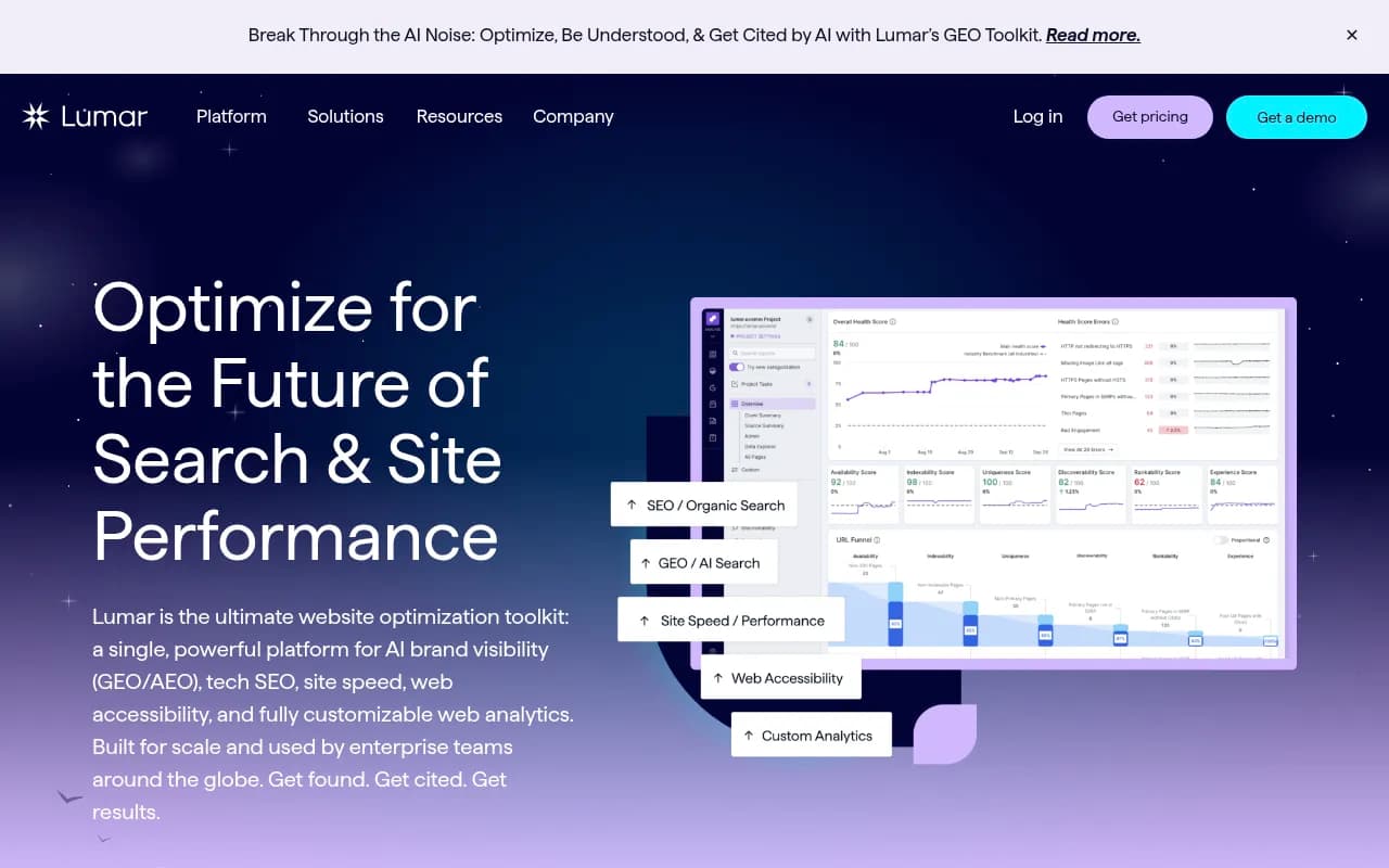 Screenshot of Lumar (formerly Deepcrawl) website
