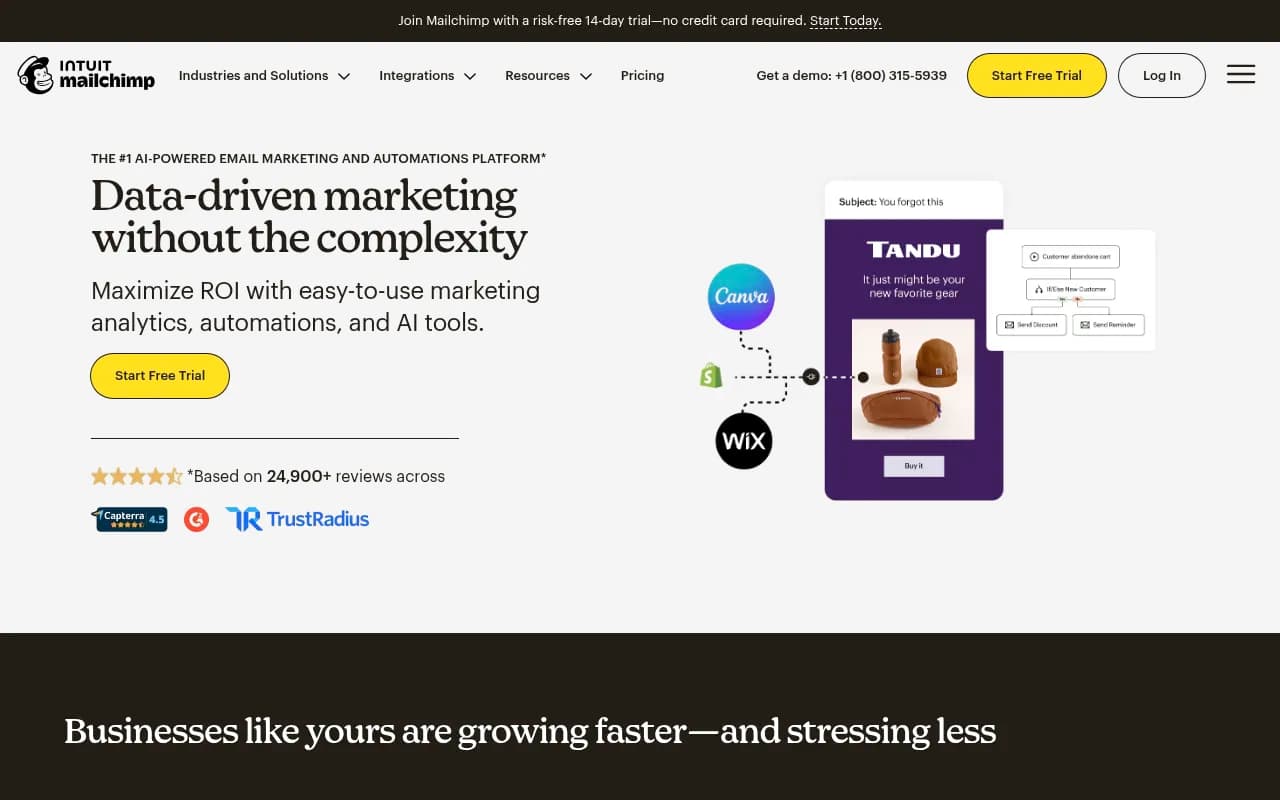 Screenshot of Mailchimp CRM website