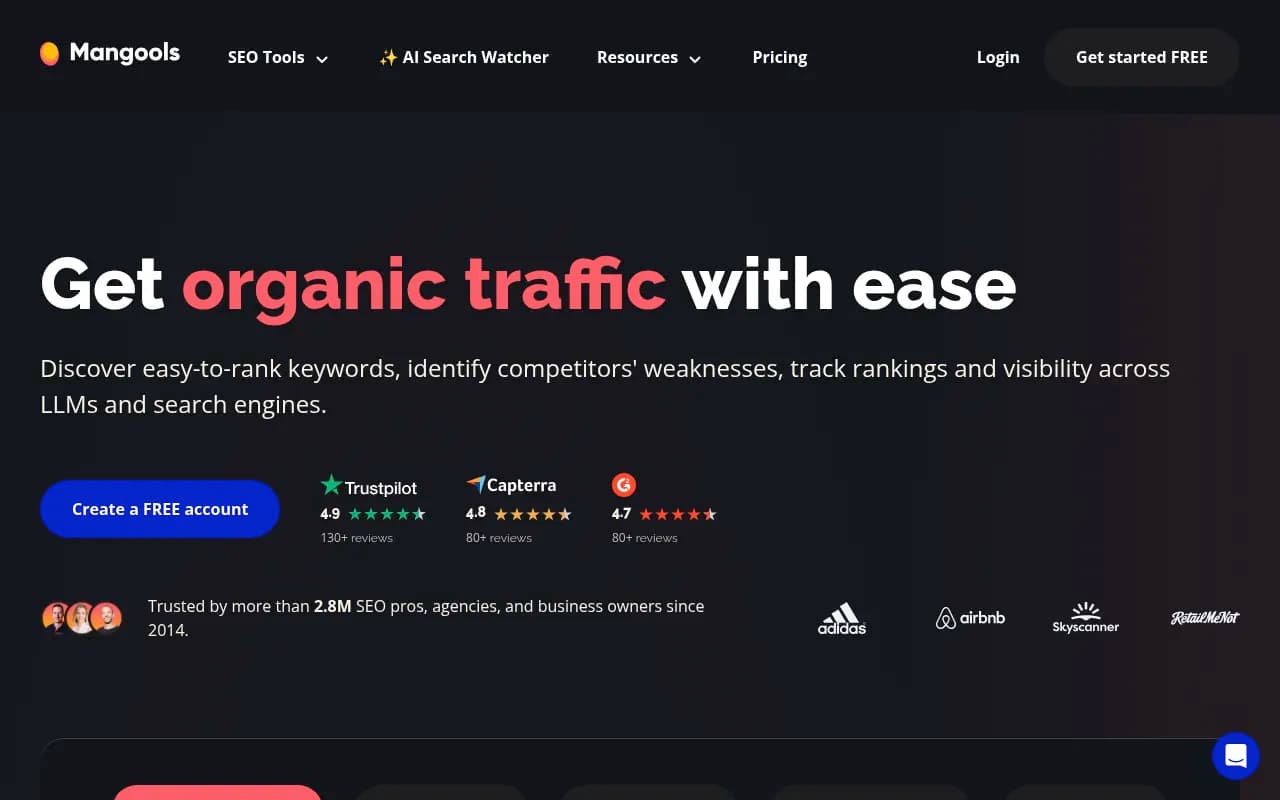 Screenshot of Mangools website