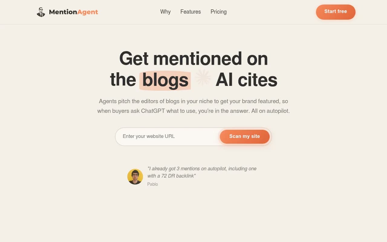Screenshot of MentionAgent website