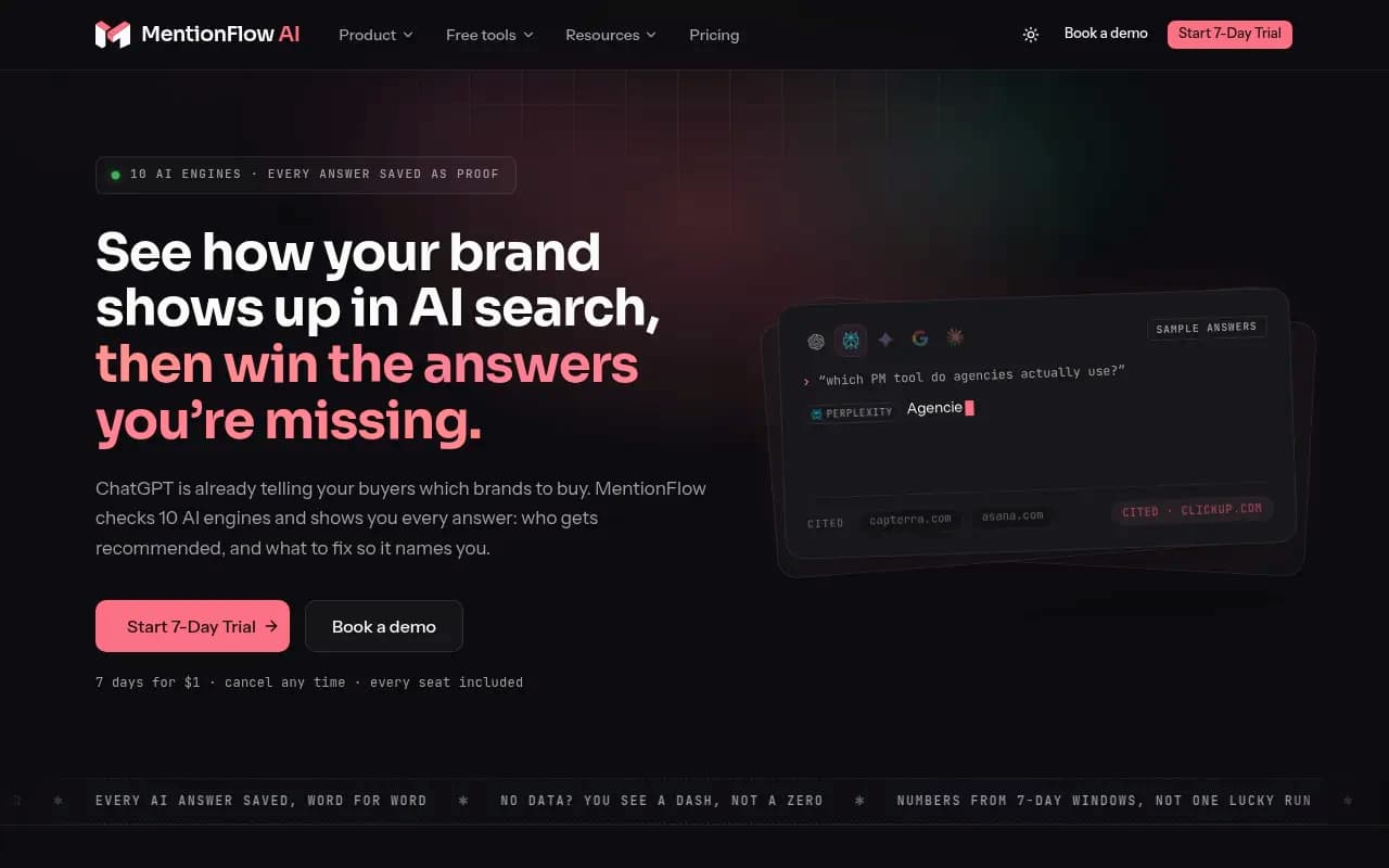 Screenshot of MentionFlow website