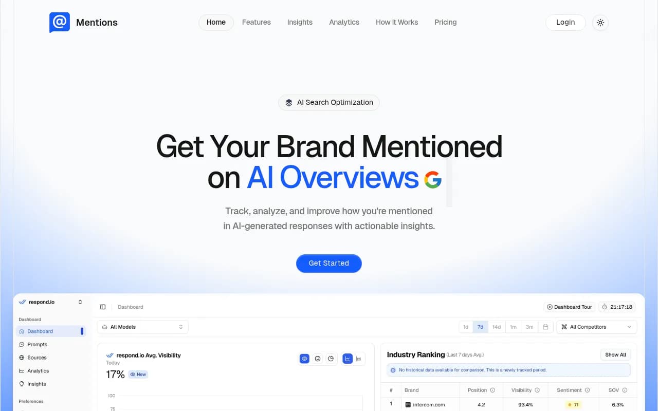 Screenshot of Mentions.so website