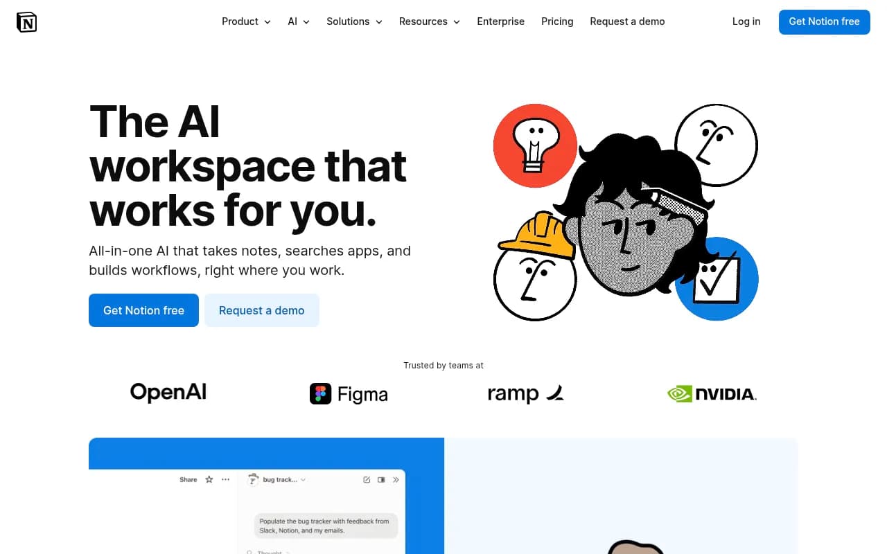 Screenshot of Notion AI website
