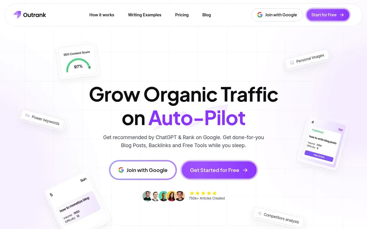 Screenshot of Outrank website