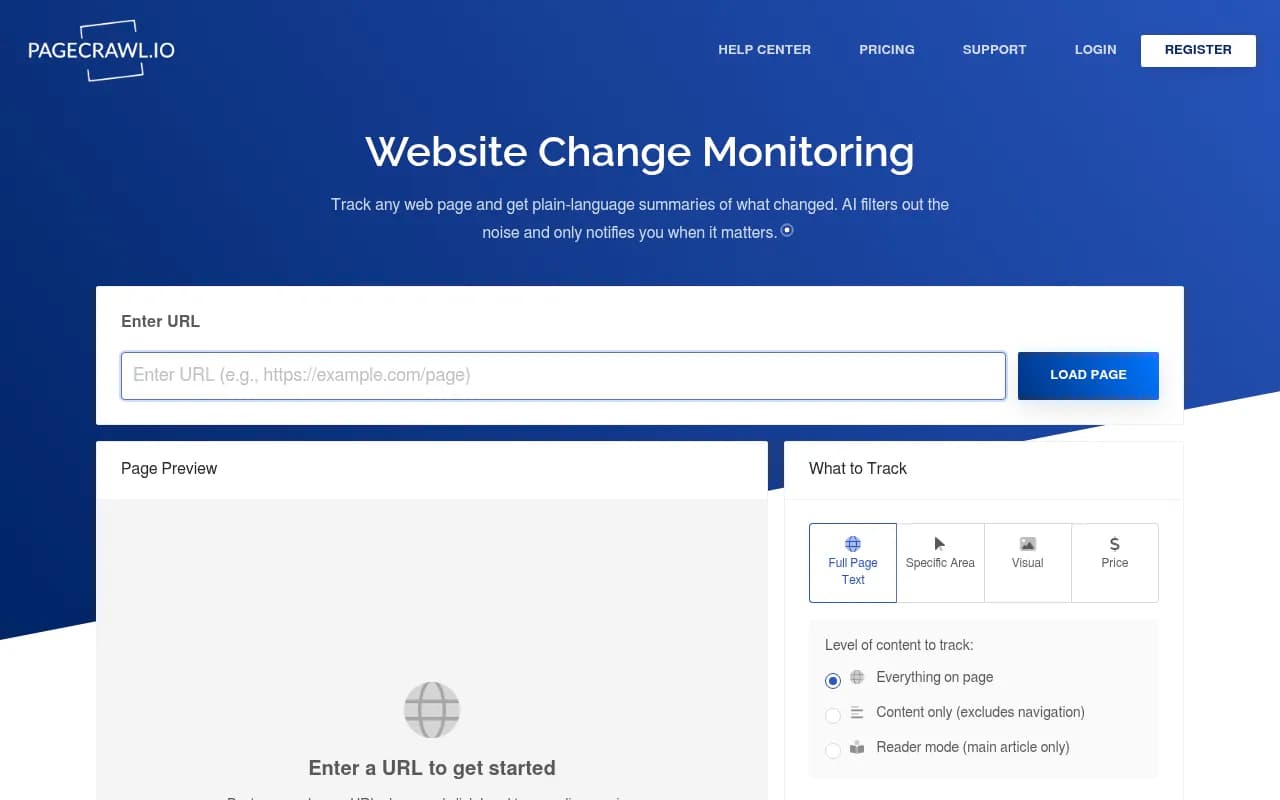 Screenshot of PageCrawl.io website