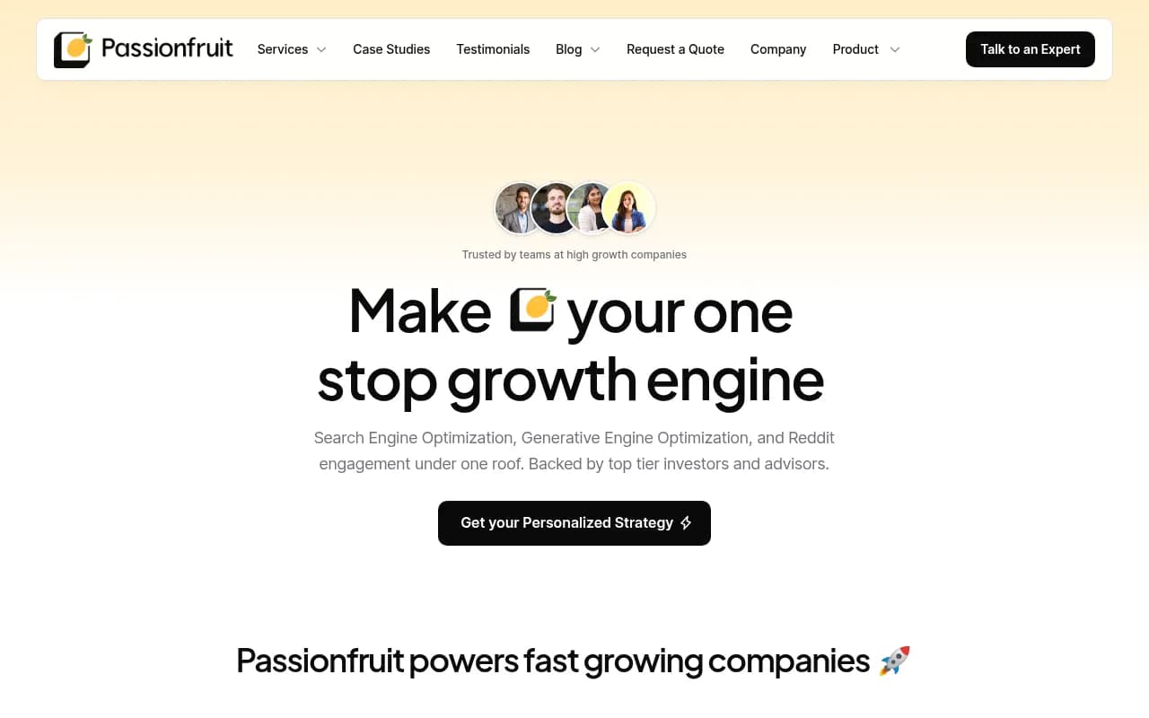 Screenshot of Passionfruit Labs website