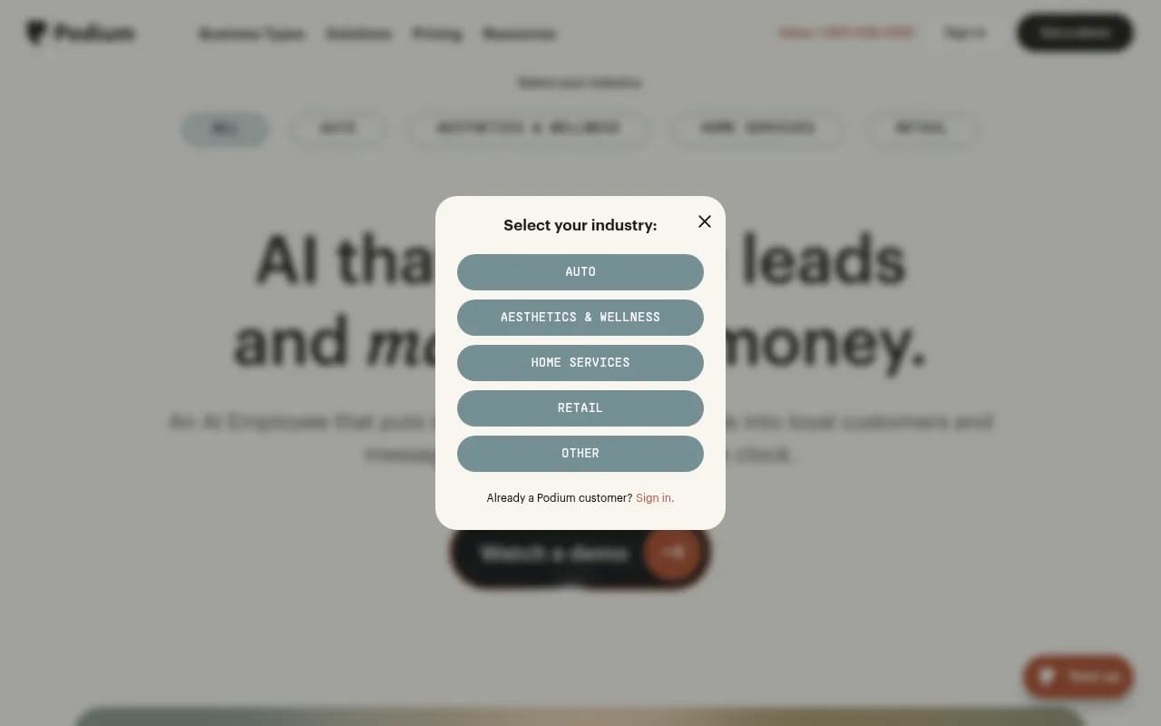 Screenshot of Podium website