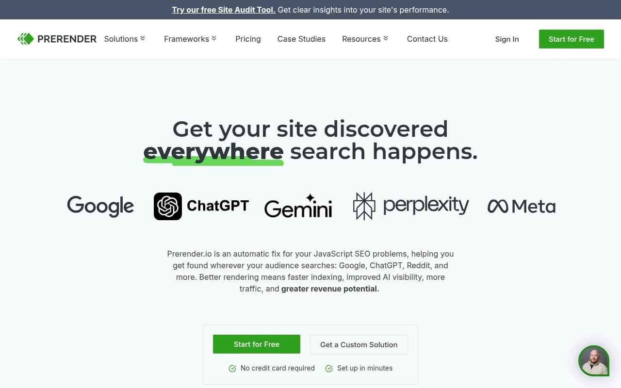 Screenshot of Prerender.io website