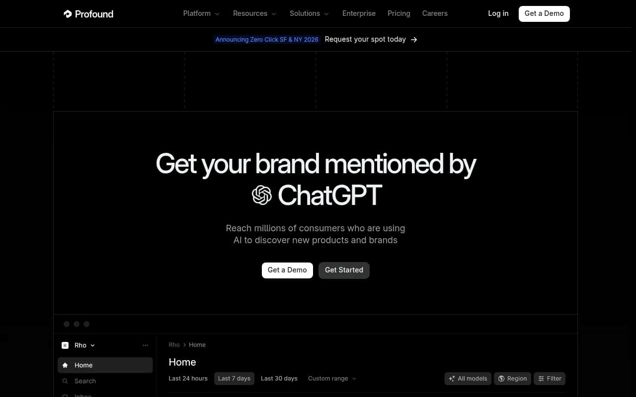 Screenshot of Profound AI website