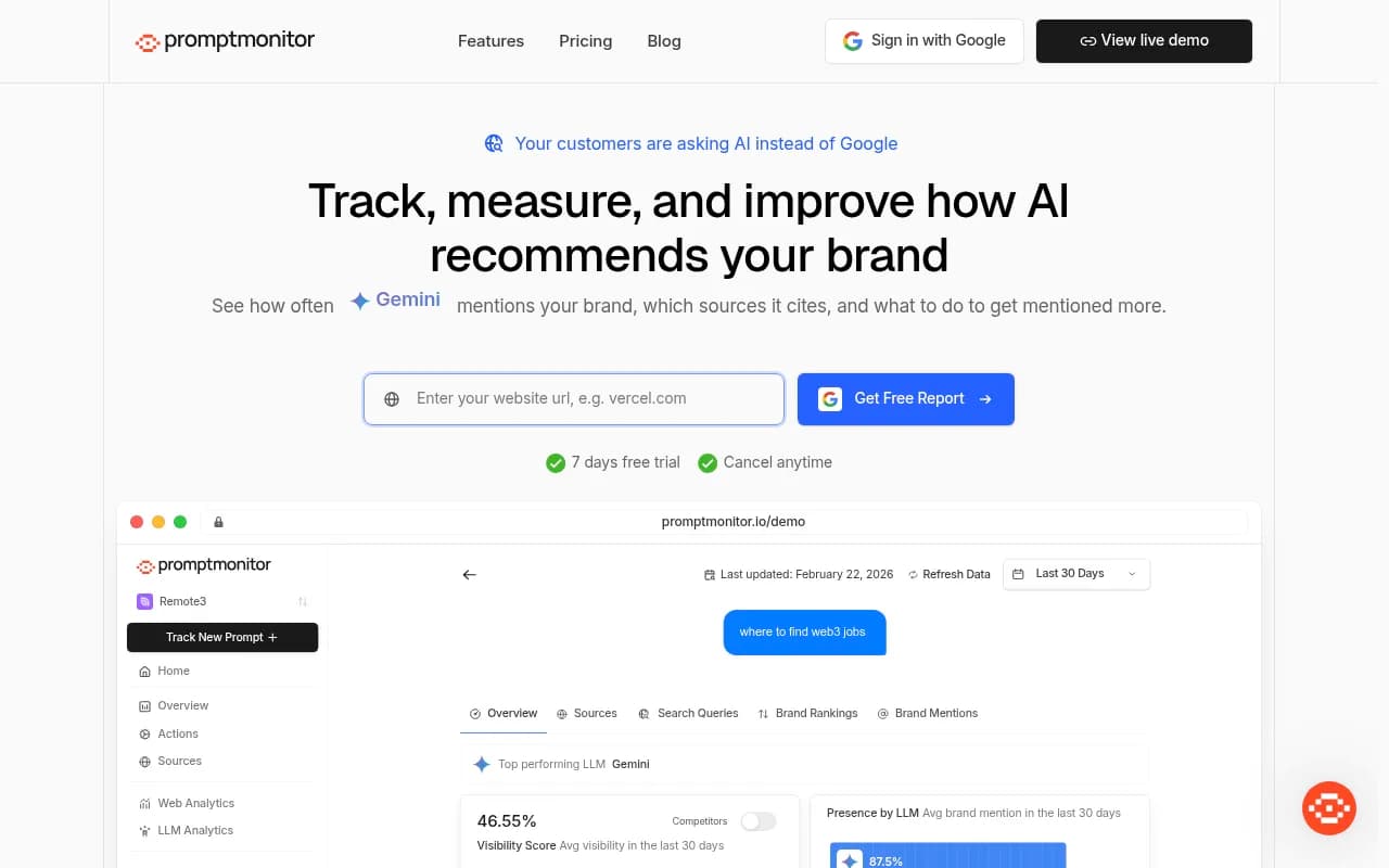 Screenshot of Promptmonitor website