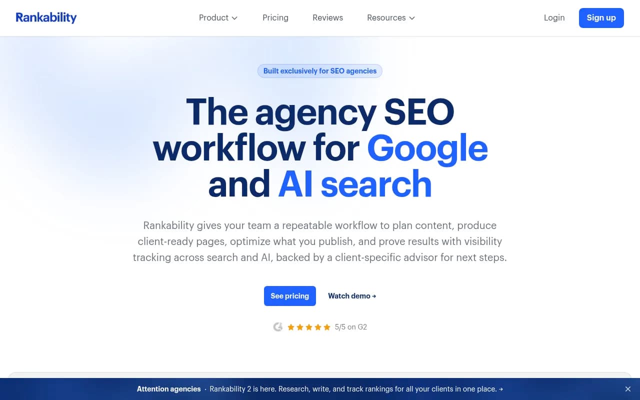 Screenshot of Rankability website