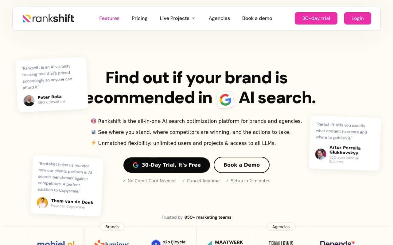 Screenshot of Rankshift website