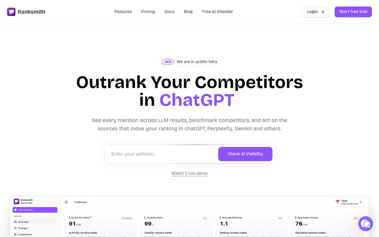 Screenshot of Ranksmith website