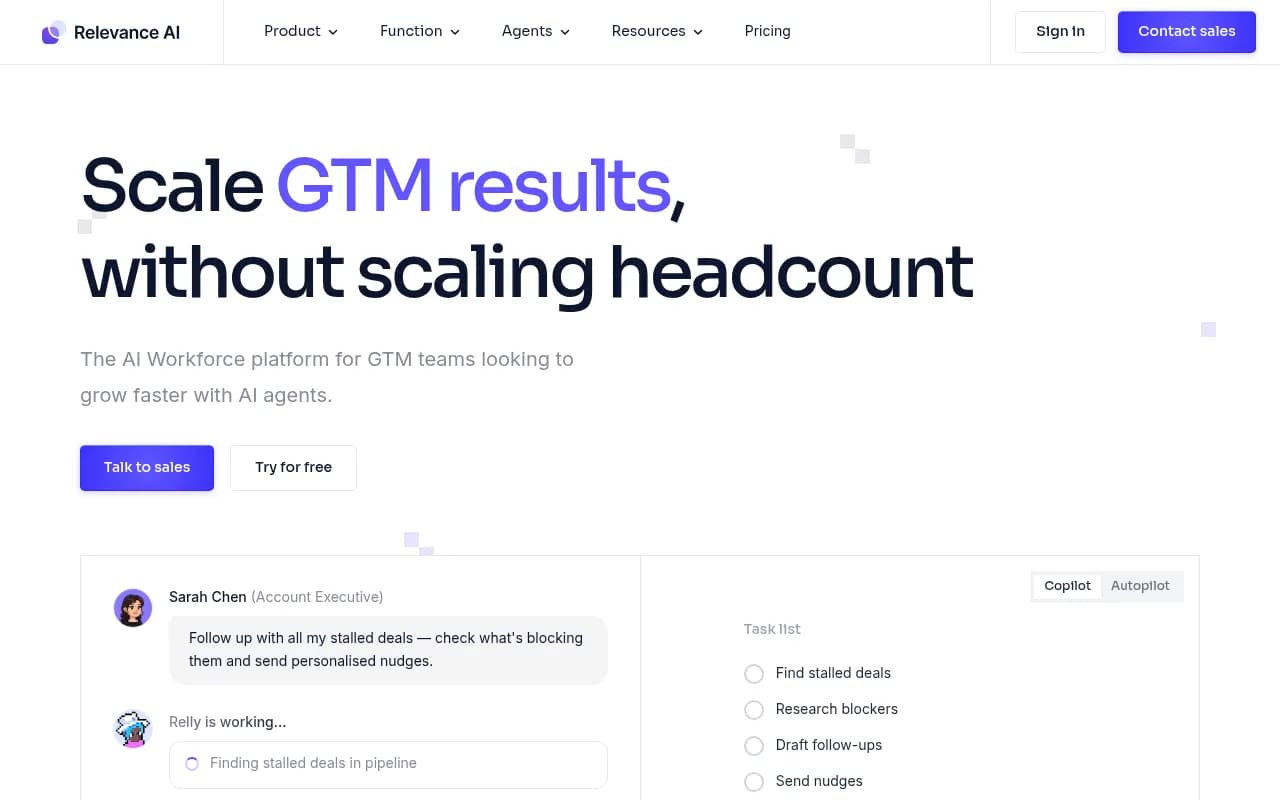 Screenshot of Relevance AI website