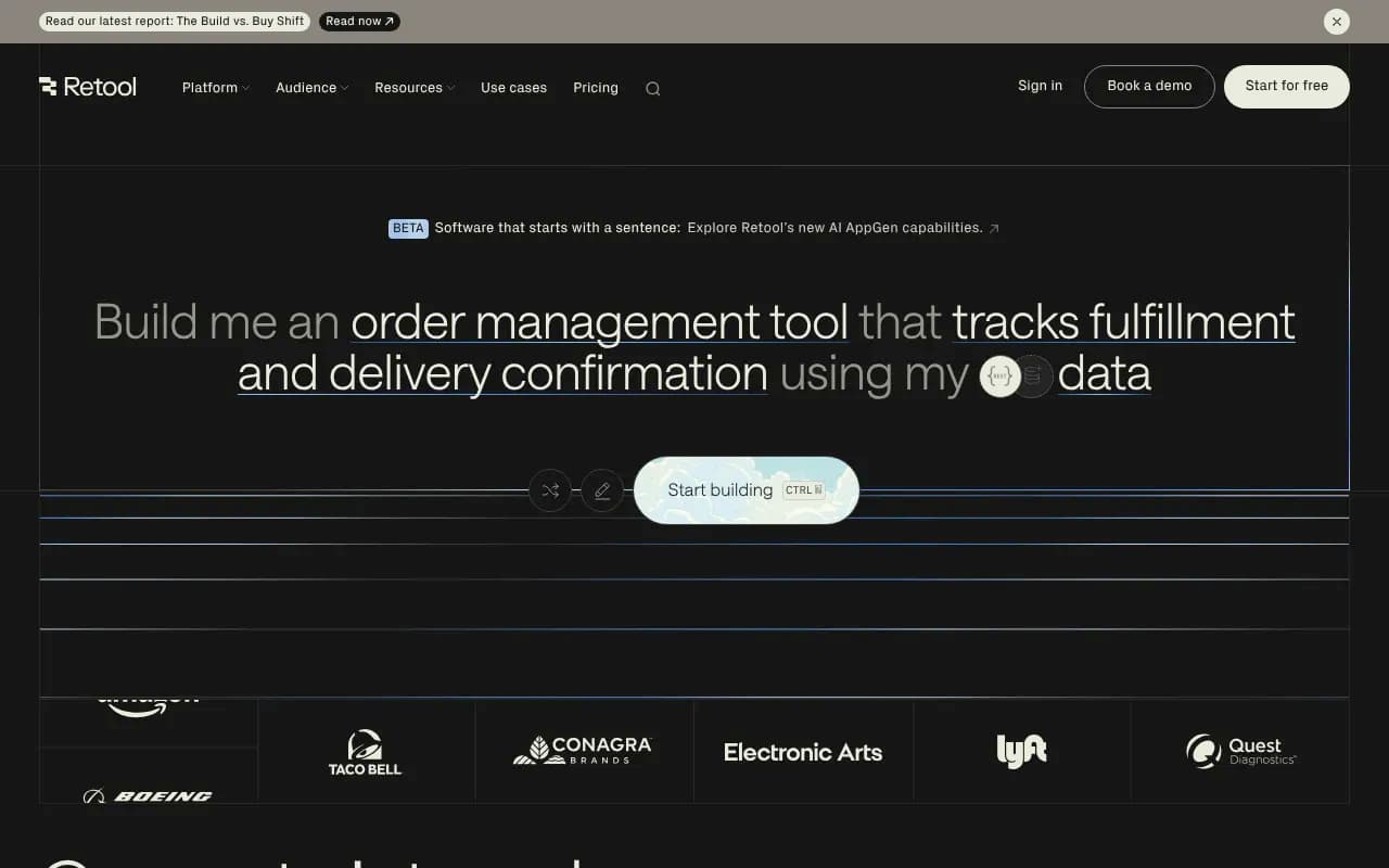 Screenshot of Retool website