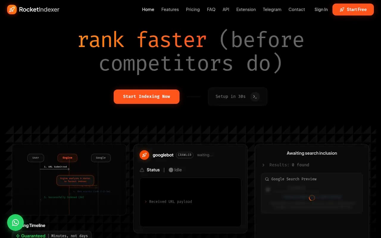 Screenshot of RocketIndexer website