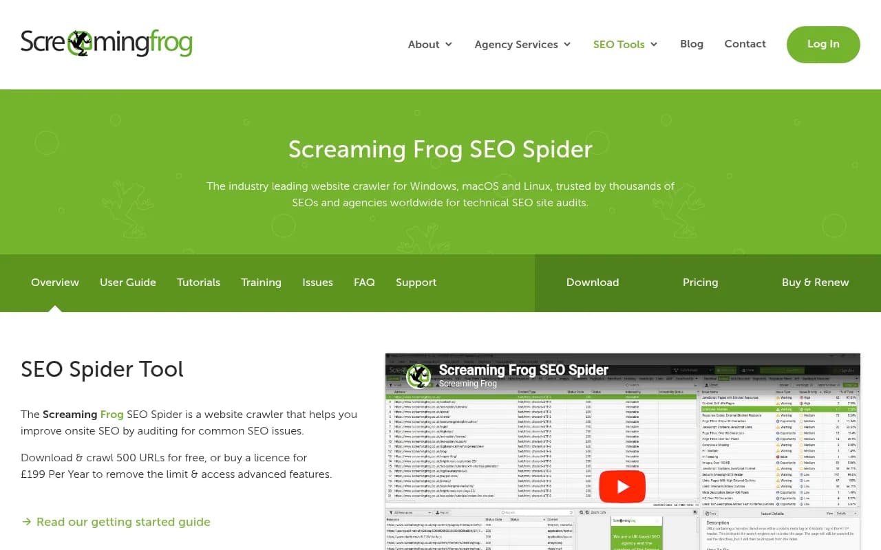 Screenshot of Screaming Frog SEO Spider website