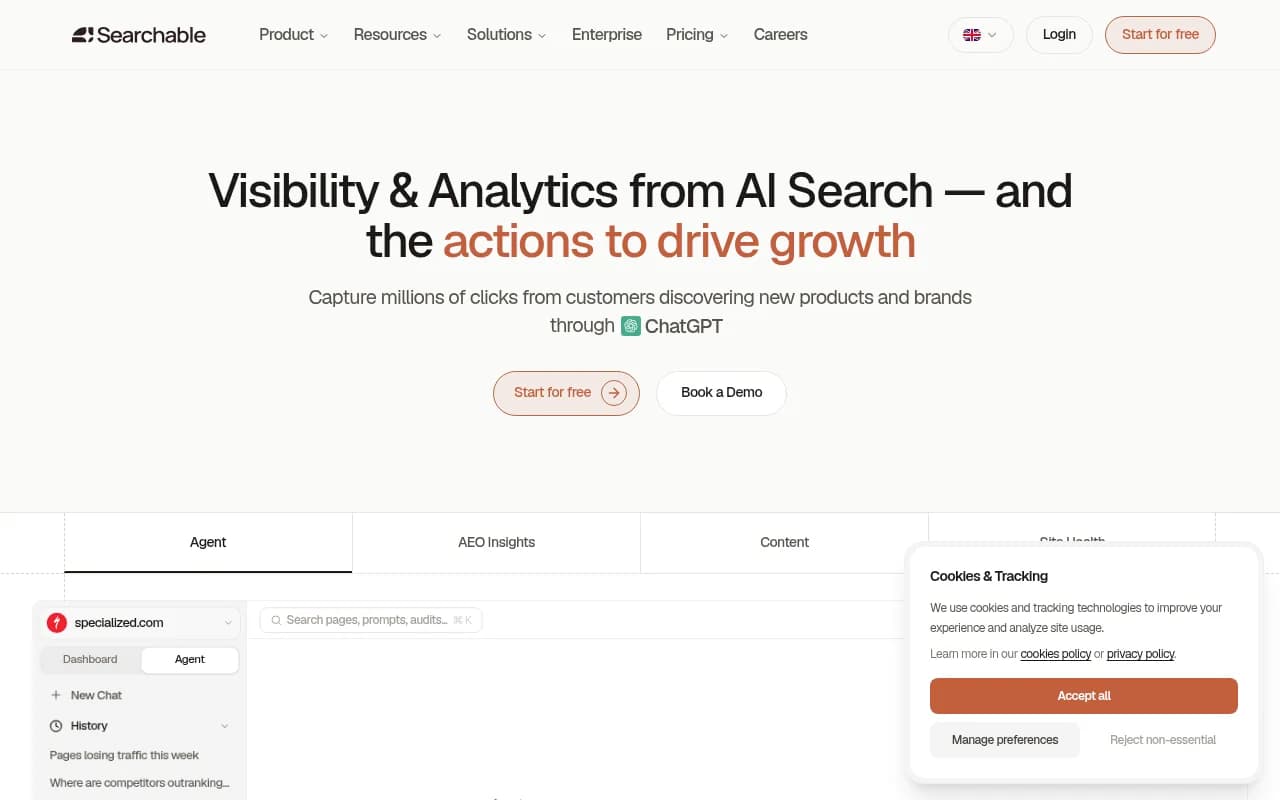 Screenshot of Searchable website