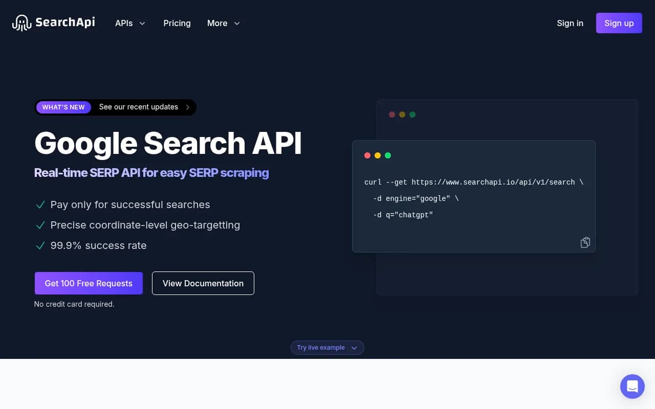 Screenshot of SearchApi