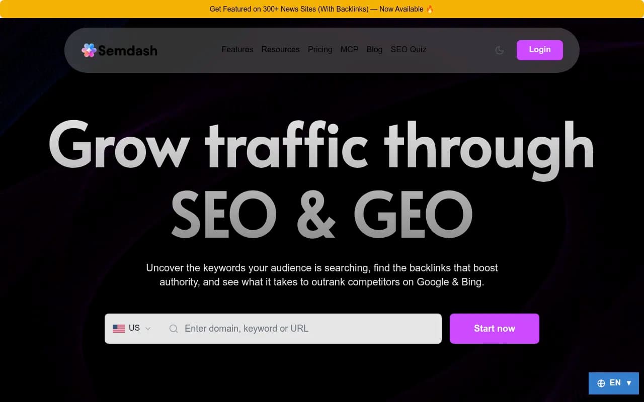 Screenshot of SemDash website