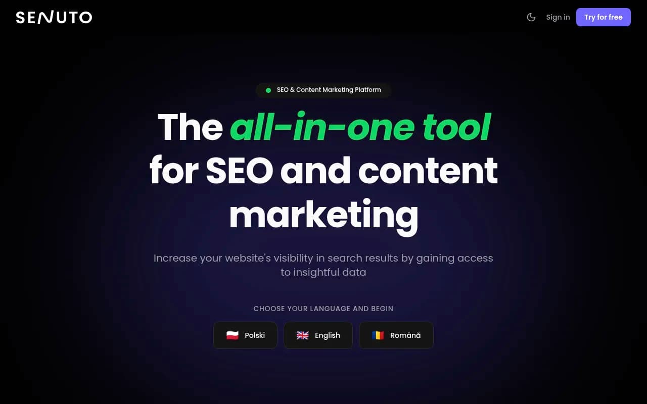 Screenshot of Senuto website