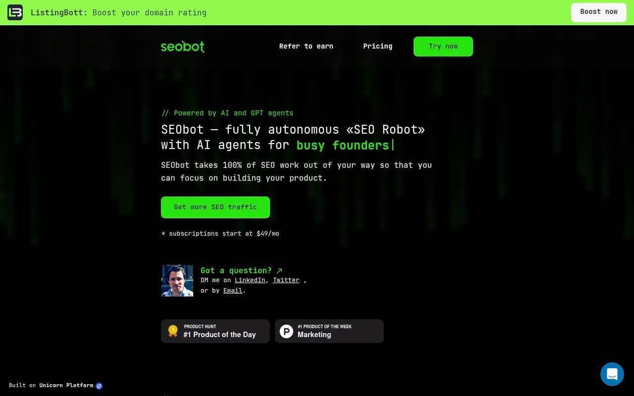 Screenshot of SEObot website