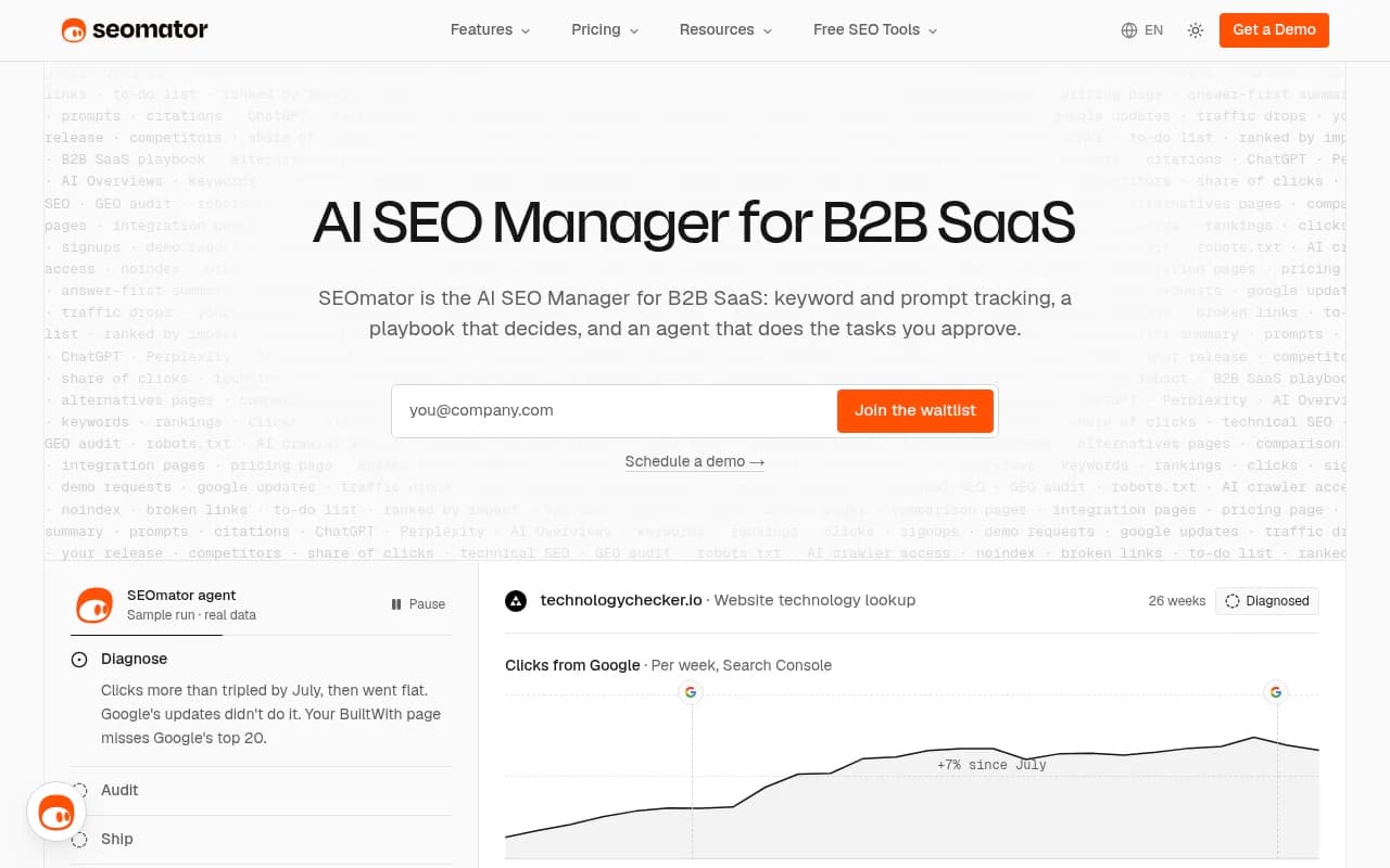 Screenshot of Seomator website
