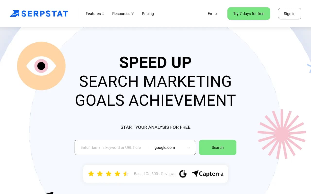 Screenshot of Serpstat website