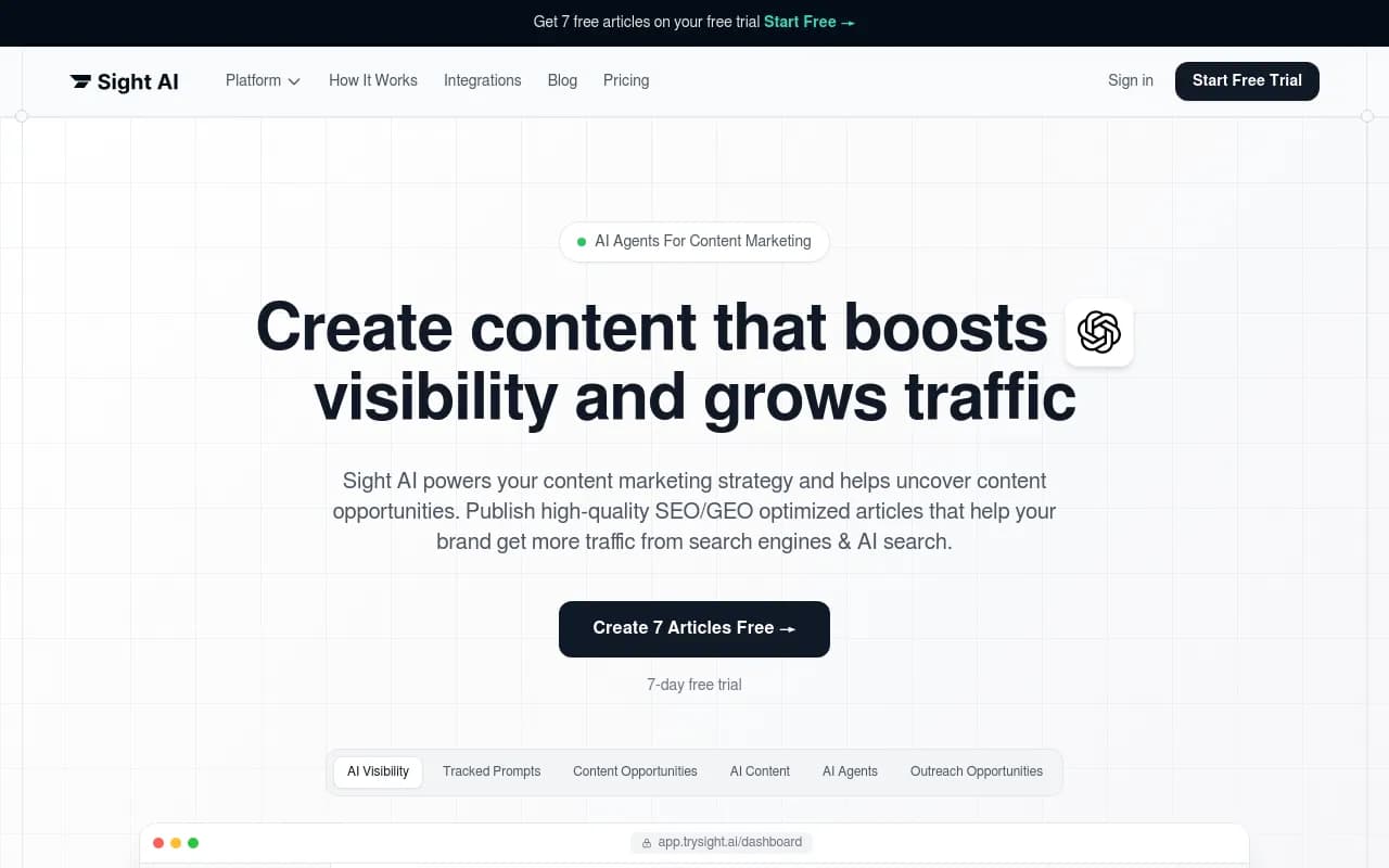 Screenshot of Sight AI website