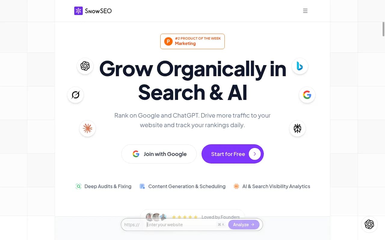 Screenshot of SnowSEO website