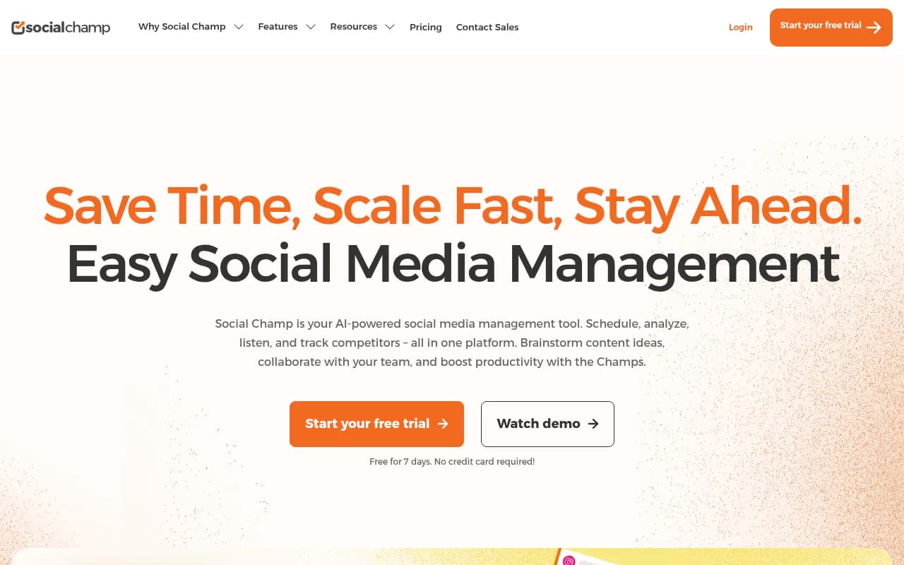 Screenshot of Social Champ website