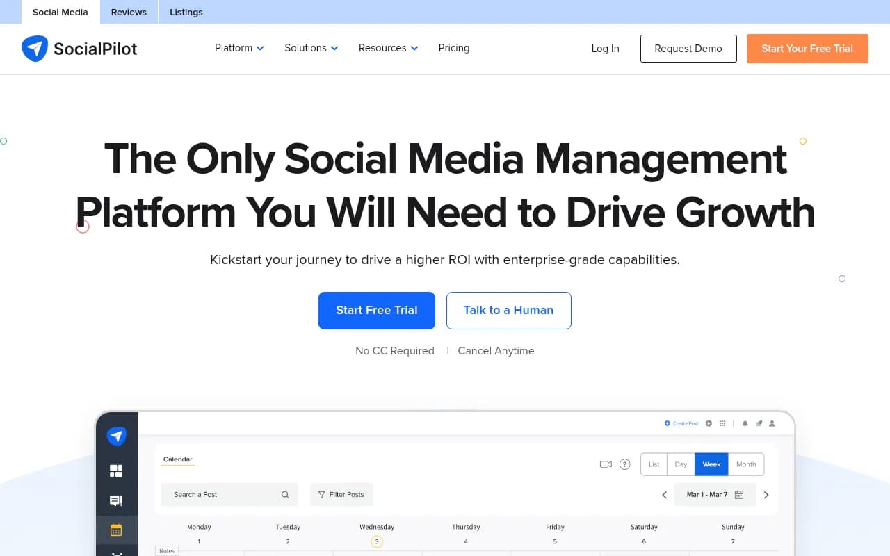Screenshot of SocialPilot website