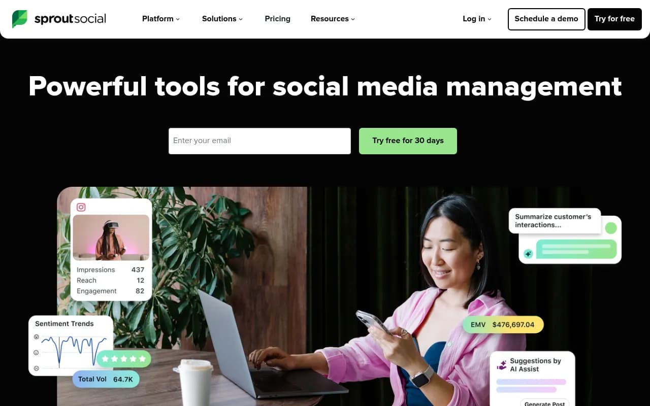 Screenshot of Sprout Social website