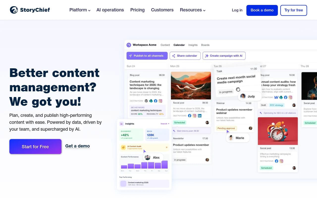 Screenshot of StoryChief website