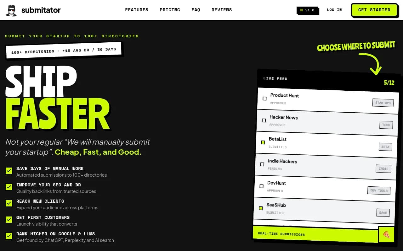 Screenshot of Submitator website