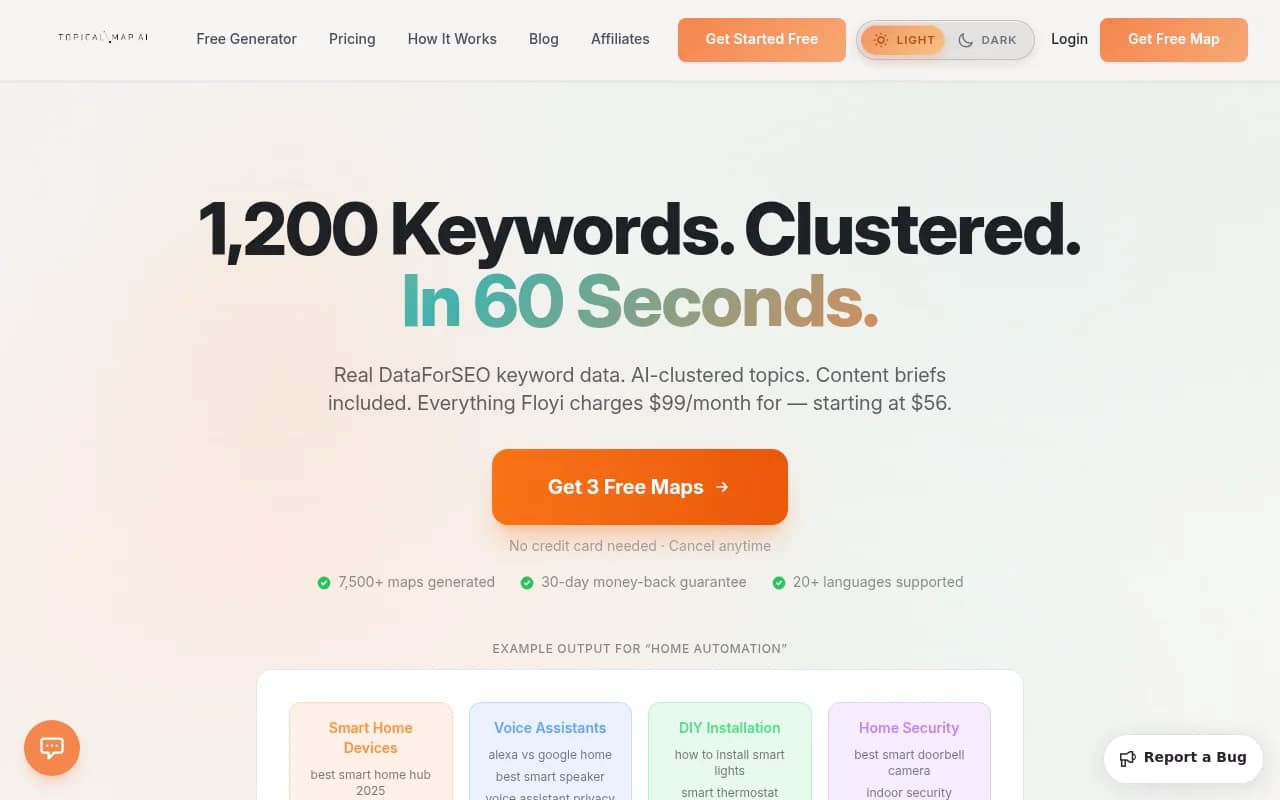 Screenshot of Topical Map AI website