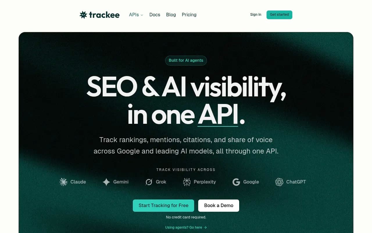 Screenshot of Trackee website